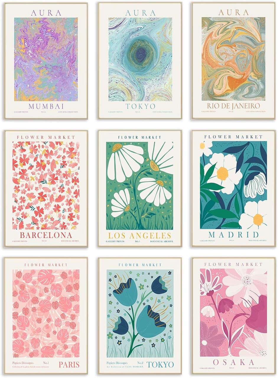 Flower Market Poster, Minimalist Floral Flower Market Wall Art, Colorful Abstract Aura Posters for Room Aesthetic, Aura Gradient Spiritual Affirmation Canvas Art Prints for Bedroom Boho Wall Decor(8x10inch, Unframed)